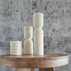 Sparset 3er Set handgegossene Kerzen - Sojawachs - Gerippte Säulen & Rillenkerzen, vegan, minimalistisch