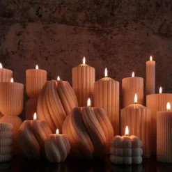 Sparset 4er Set handgegossene Kerzen - Sojawachs - Gerippte Säulen & Rillenkerzen, vegan, nachhaltig, minimalis