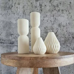 Sparset 4er Set handgegossene Kerzen - Sojawachs - Gerippte Säulen & Rillenkerzen, vegan, nachhaltig, minimalis