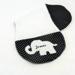 Sparset:Kissen und Spucktuch, Namenskissen bestickt, Geschenk Geburt Taufe Elefant für Jungen und Mädchen versch. Farben mögl