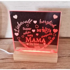 Spiegel graviert "Mama du bist lieb" mit Lichtsockel – Persönliches Muttertagsgeschenk