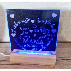 Spiegel graviert "Mama du bist lieb" mit Lichtsockel – Persönliches Muttertagsgeschenk