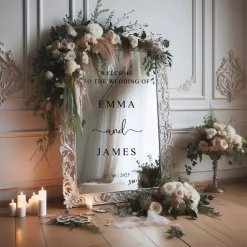 Spiegel Hochzeit Aufkleber, Hochzeitsschild Deko, personalisierte Hochzeit Spiegel Aufkleber, Hochzeits-Empfangsschild,