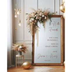 Spiegel Hochzeit Aufkleber, Hochzeitsschild Deko, personalisierte Hochzeit Spiegel Aufkleber, Hochzeits-Empfangsschild,