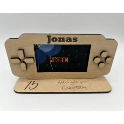 Spielekonsole Geschenkidee – Personalisierter Gutscheinhalter aus Holz, Geldgeschenk & Gutscheinverpackung zum Geburtstag