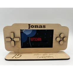 Spielekonsole Geschenkidee – Personalisierter Gutscheinhalter aus Holz, Geldgeschenk & Gutscheinverpackung zum Geburtstag