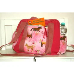 Sporttasche Pferdefreunde, rosagrundiger Softshell mit Pferdemotiv, 4 Außenttaschen, 1 Innentasche,  ca. 34x27cm