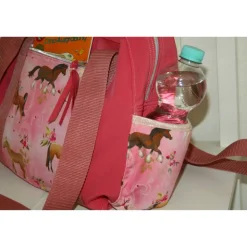 Sporttasche Pferdefreunde, rosagrundiger Softshell mit Pferdemotiv, 4 Außenttaschen, 1 Innentasche,  ca. 34x27cm