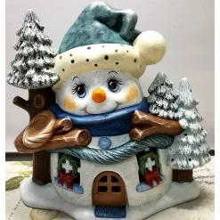 Süsser Schneemann aus Keramik zum Beleuchten