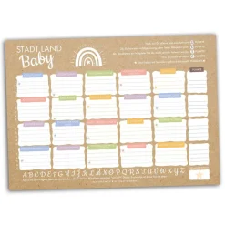 Stadt Land Fluss Baby als lustiges Babyparty Spiel • 20 (un) typische Fragen • Für Mädchen & Jungen • CreativeRobin