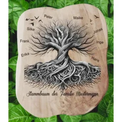 Stammbaum aus Teakholz mit Wunschgravur-Einzigartiges Familienerbe,Lebensbaum,Familiengeschenk,Wandeko