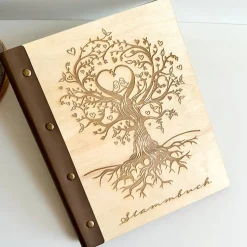 Stammbuch mit Ledereinband, Gravur Liebesbaum, Behördenformat, Familienbuch