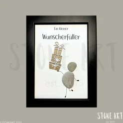 Steinbild Ein kleiner Wunscherfüller – Kreatives Geldgeschenk mit Kieselsteinfigur zum Geburtstag
