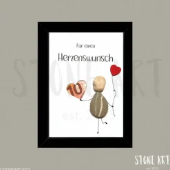 Steinbild Geldgeschenk Herzenswunsch – Individuelles Geschenk mit Vögelchen & Herzballon