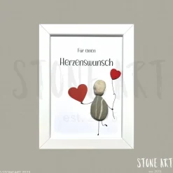 Steinbild Geldgeschenk Herzenswunsch – Individuelles Geschenk mit Vögelchen & Herzballon