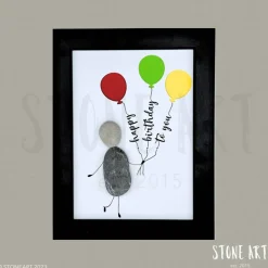 Steinbild Happy Birthday to you – Kreatives Geldgeschenk mit Herzluftballons & Personalisierung