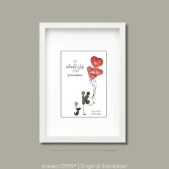 Steinbild Hochzeit personalisiert – Paar mit Hund - Handgemachtes Geschenk mit Namen & Datum