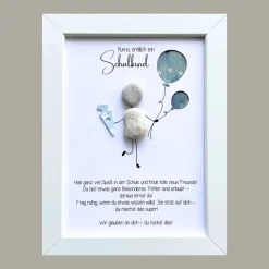 Steinbild „Hurra, endlich Schulkind“ – Geldgeschenk zur Einschulung, personalisiert & handgemacht