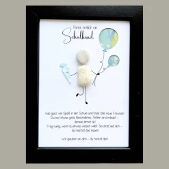 Steinbild „Hurra, endlich Schulkind“ – Geldgeschenk zur Einschulung, personalisiert & handgemacht