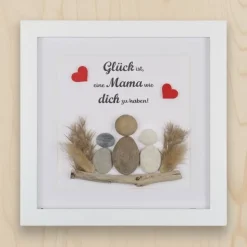 Steinbild Mama mit Kindern – Personalisiertes Unikat mit Trockenblumen | Geschenk Muttertag, STB-160