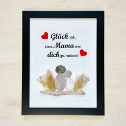 Steinbild Mama mit Kindern – Personalisiertes Unikat mit Trockenblumen | Geschenk Muttertag, STB-160