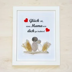 Steinbild Mama mit Kindern – Personalisiertes Unikat mit Trockenblumen | Geschenk Muttertag, STB-160