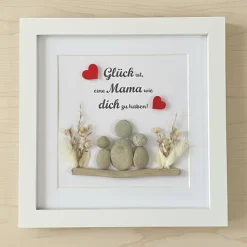 Steinbild Mama mit Kindern – Personalisiertes Unikat mit Trockenblumen | Geschenk Muttertag, STB-160