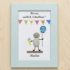 Steinbild Schulkind Unikat zur Einschulung – Personalisiertes Geschenk STB-41