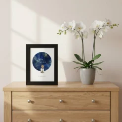 Steinbild Trauer personalisiert – Sternenkind Weltkugel Nachthimmel – Trauergeschenk Erinnerungsbild