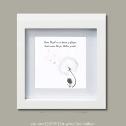 Steinbild Trauer personalisiert – Deine Flügel waren bereit zu fliegen – Trauergeschenk Erinnerungsbild Pusteblume