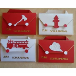 4St.Einladung zur Einschulung Feuerwehr Schulanfang Einladungskarten Jungen Einladungen