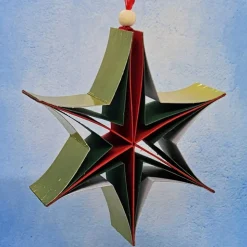Stern in der Schachtel – 3D-Faltstern in Rot, Dunkelgrün & Gold glänzend mit Anleitung