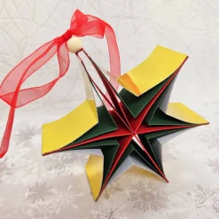 Stern in der Schachtel – 3D-Faltstern in Rot, Dunkelgrün & Gold glänzend mit Anleitung