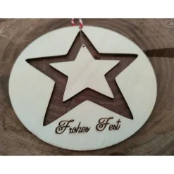 Stern-Anhänger/Holzmobile "Frohes Fest"