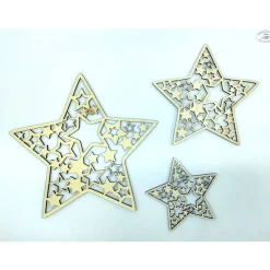 Sterne mit Sternmuster aus Holz, 3er-Set