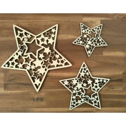 Sterne mit Sternmuster aus Holz, 3er-Set