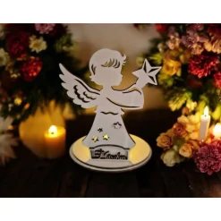 Sternenkind Engel Teelicht aus Holz - Personalisiertes Andenken mit Namen - Jungen/Mädchen - Trauerlicht Andenken