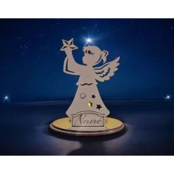 Sternenkind Engel Teelicht aus Holz - Personalisiertes Andenken mit Namen - Jungen/Mädchen - Trauerlicht Andenken