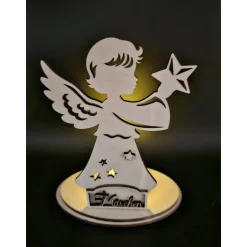 Sternenkind Engel Teelicht aus Holz - Personalisiertes Andenken mit Namen - Jungen/Mädchen - Trauerlicht Andenken