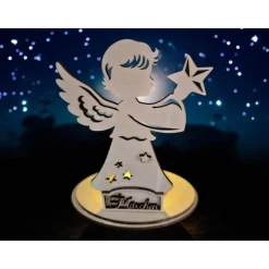 Sternenkind Engel Teelicht aus Holz - Personalisiertes Andenken mit Namen - Jungen/Mädchen - Trauerlicht Andenken