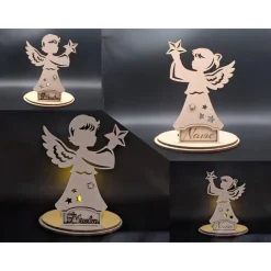 Sternenkind Engel Teelicht aus Holz - Personalisiertes Andenken mit Namen - Jungen/Mädchen - Trauerlicht Andenken