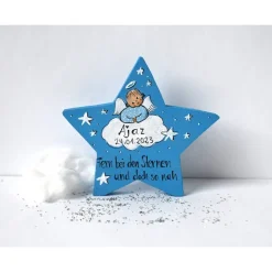 Sternenkind Junge Holzstern – Personalisiertes Andenken & Erinnerung mit Spruch