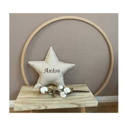 Sternenkissen mit Namen personalisiert aus Sternenstoff in vielen Farben, Rückseite Öko Teddy