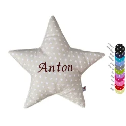 Sternenkissen mit Namen personalisiert aus Sternenstoff in vielen Farben, Rückseite Öko Teddy