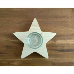 Stern-Teelichthalter mit Glaseinsatz / Holzstern