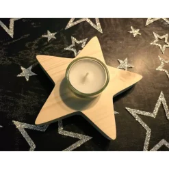 Stern-Teelichthalter mit Glaseinsatz / Holzstern