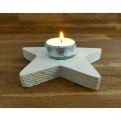 Stern-Teelichthalter mit Glaseinsatz / Holzstern