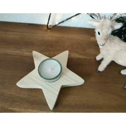 Stern-Teelichthalter mit Glaseinsatz / Holzstern