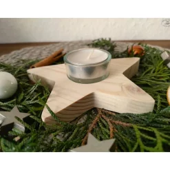 Stern-Teelichthalter mit Glaseinsatz / Holzstern