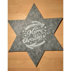 Sternuntersetzer/Platzset aus Filz mit der Aufschrift Merry Christmas, Weihnachten in rot und grau